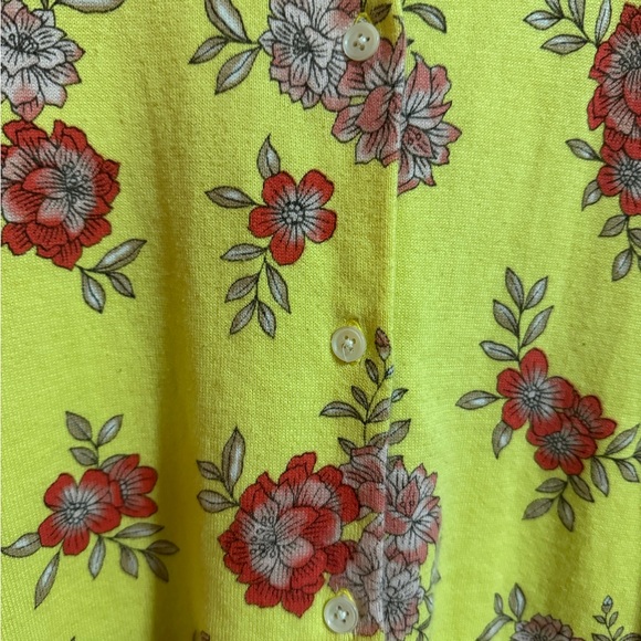 Lands End Cardigan Sweater Women Size L/P Yellow Floral Long Button Up Casual - Picture 3 of 7